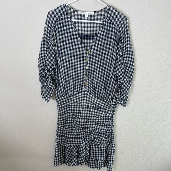 Veronica Beard Campbell Navy and White Gingham Ruched Dress Size 8 - Picture 2 of 13